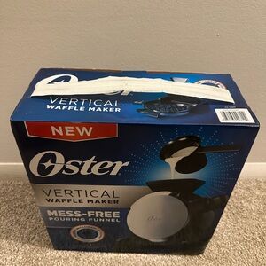 Oster Vertical Waffle Maker Blue and Black Box